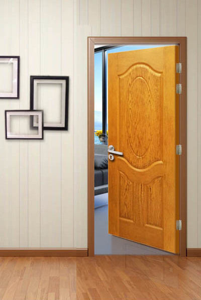 ประตูเฮชดีเอฟ แรงอัดสูงเป็นประตูห้องนอน โครงไม้จริงภายในบุค้วยโครงกระดาษรังผึ้งสีชัดเสี้ยนไม้